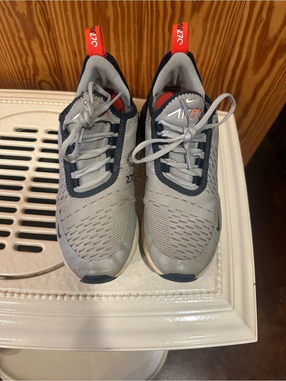 Nike Kids Air Max 270 in Grey with Black and Red Accents